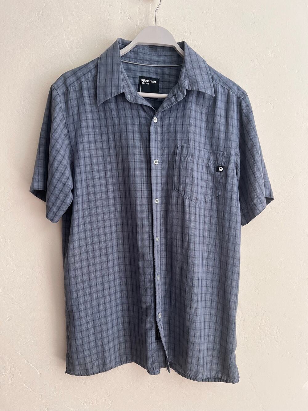 Marmot Men’s Plaid Super Soft Short Sleeve Button Up Shirt Size Medium Blue Gray
